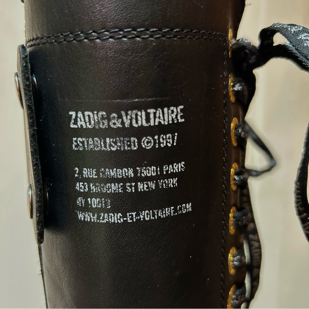 Zadig & Voltaire Goth / Industrial Leather Lace Up Tall Combat Moto Boots 37 - Picture 9 of 13